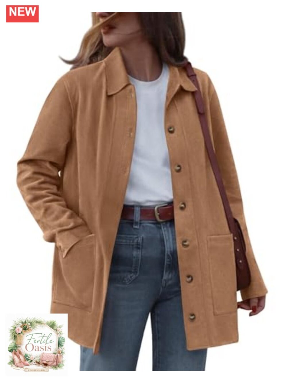 Faux Suede Jacket Women Casual Fall Winter Lightweight Button Down Long Sleeve